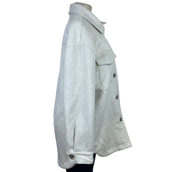 Line and Dot Light Beige Button-Up Coat With Chest Pockets & Collared Neck  Sz M - Picture 2 of 9